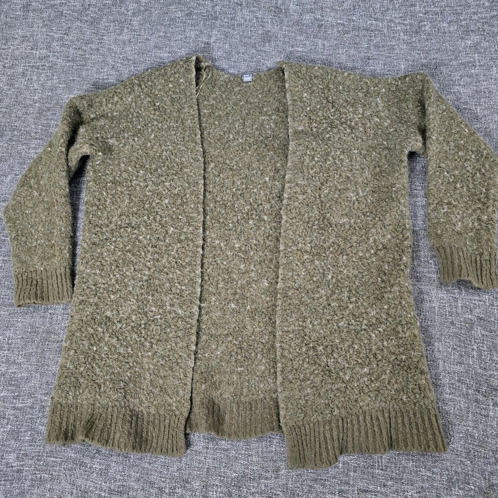 Aerie Textured Open Front Knit Cardigan Sweater Olive Green Medium